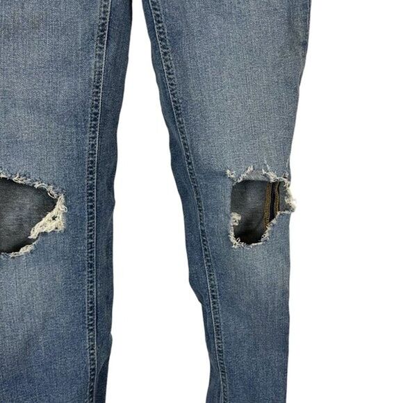 We The Free People Womens Skinny Mid Rise Distressed Destroyed Blue Jeans sz 26 - Picture 3 of 16